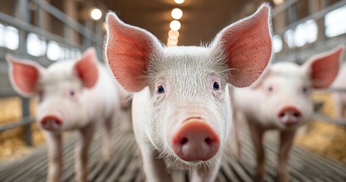 Close-up of Piglet in Clean Barn Environment with Sharp Bokeh Background