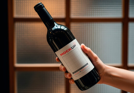 Wine Bottle being Held Label Mockup