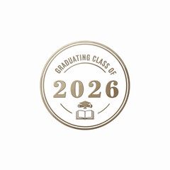 Graduation Class of 2026 gold seal vector illustration, diploma icon, for certificate or banner, Isolated on transparent background, png