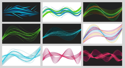 Multicolored wavy lines, abstract vector background graphics, for website or presentation overlay, with blue, green, pink, and purple hues, Isolated on transparent background, png