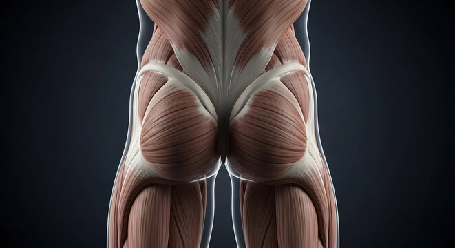 Anatomical view of human gluteal muscles back. anatomy body human
