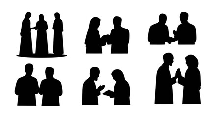 Silhouettes of diverse people in various interactions and greetings vector illustration set isolated on transparent background, Vector © Riyadkingline