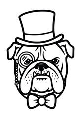 English Decal  bulldog wearing a top hat and a monocle. I Vintage Style Dog Character Illustration
