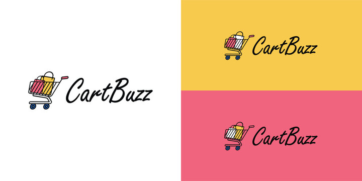 CartBuzz Colorful Shopping Cart Logo with Bags &ndash; Fun Retail Brand Identity Vector