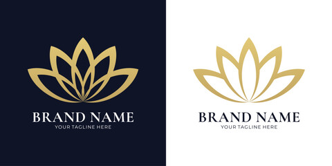 Gold lotus flower logo in minimalist line art