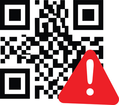 black and white qr code with red error warning sign vector illustration