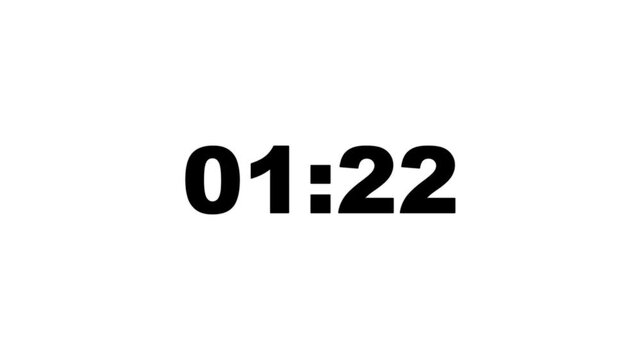 1 minutes 30 seconds digital countdown animation with alpha channel. 90 seconds count concept. Dynamic countdown 90s.
