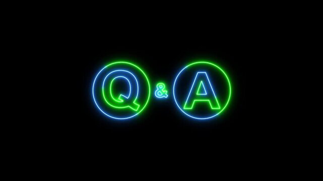 Abstract neon question and answer icon on black background. Q and A concept. Glowing question and answer icon neon animation.