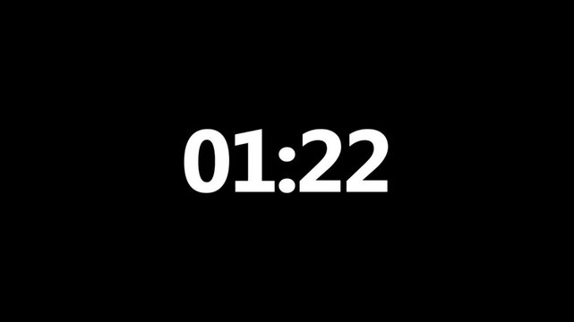 1 minutes 30 seconds digital countdown animation with alpha channel. 90 seconds count concept. Dynamic countdown 90s.