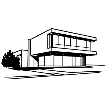 Modern building explosion concept illustration with spaghetti mess at factory, viewed from outside