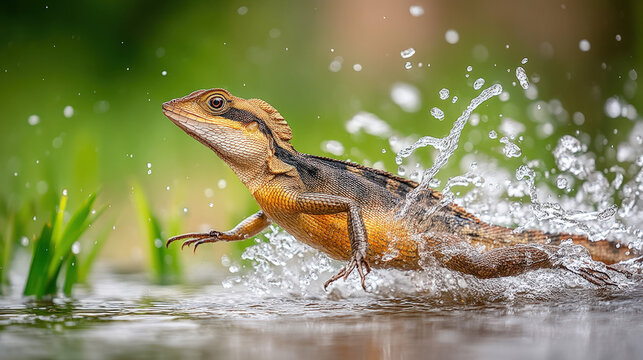 Common basilisk lizard running on water