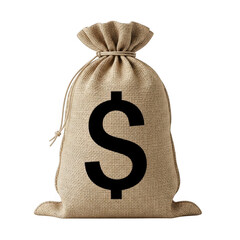 A burlap sack filled with a large dollar sign symbol representing wealth or financial gain