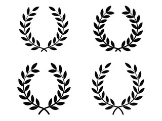 Obraz premium A set of four black laurel wreaths on a white background, symbolizing achievement and victory
