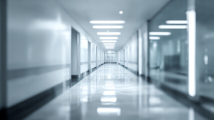 Obraz premium A modern, spacious corridor with glossy floors and bright lighting, ideal for conveying a sense of professionalism.