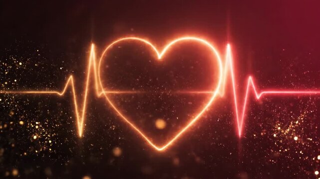 Heartbeat pulse and heart symbol animation on sparkling red background health and valentines day concept