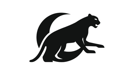 Obraz premium Powerful Black Panther and Crescent Moon Graphic Illustration. Dynamic Big Cat Silhouette Vector Art for Strength and Mystery.