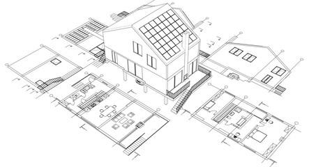 Fototapeta premium house architectural project sketch 3d illustration