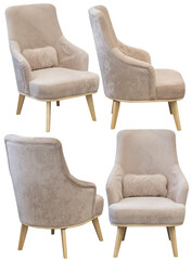 Upholstered armchair isolated, modern living room furniture