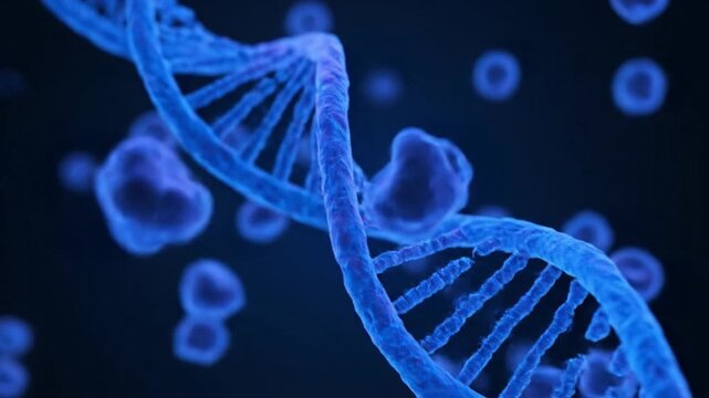 Dna strand in a blue background with cells