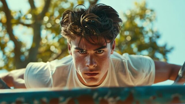 Pull-up exercise with metal bar