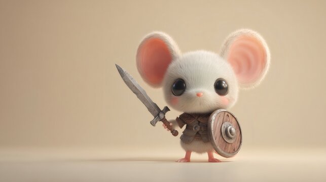 Chibi mouse warrior character holding sword and shield