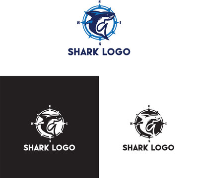 Shark Logo Design with Compass Emblem &ndash; Nautical Marine Mascot Icon