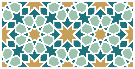 Seamless Moroccan Islamic Geometric Pattern with Star Mosaic Ornament