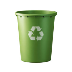 Green recycling bin with eco-friendly symbol for waste disposal and sustainability efforts isolated on transparent background