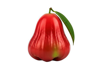 A vibrant red pear with a green stem, isolated on a white background.
