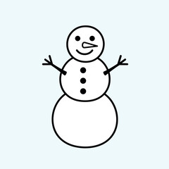 Cute cartoon snowman wearing a hat and scarf on a white background
