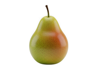 A close-up view of a ripe pear with a mix of green and red hues