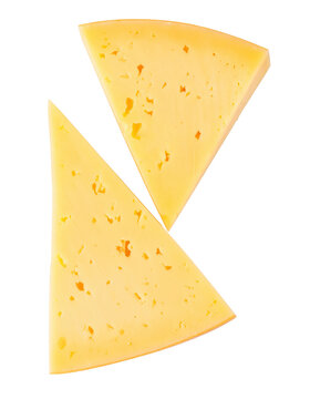 Yellow cheese slices triangular shape isolated on transparent background