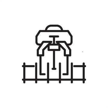 Ballast tamper icon. Railway maintenance and track engineering, representing automated tamping machines, rail bed stabilization, sleeper tie packing, and heavy-duty transit infrastructure hardware.