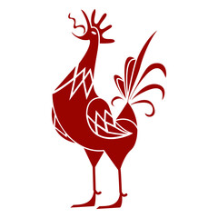 Cock feather beak wing leg crest pattern detailed silhouette bird