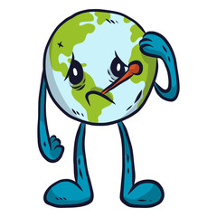 Obraz premium Planet earth illness sickness sadness melancholy thermometer flat