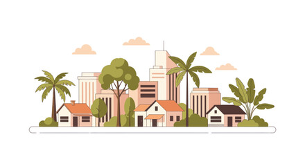 Obraz premium Modern Cityscape with Residential Houses and Tropical Palm Trees