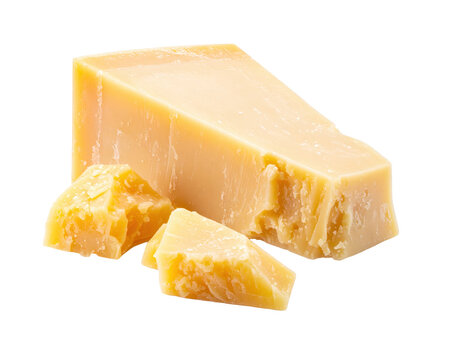 Parmesan hard cheese wedge and chunks transparent background