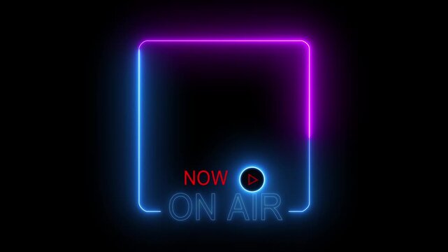 Now on-air bright flickering neon lights podcast template animation loop background element design 4k video...