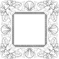 Obraz premium Detailed Seashell Border Frame Nautical Marine Ornament Line Art