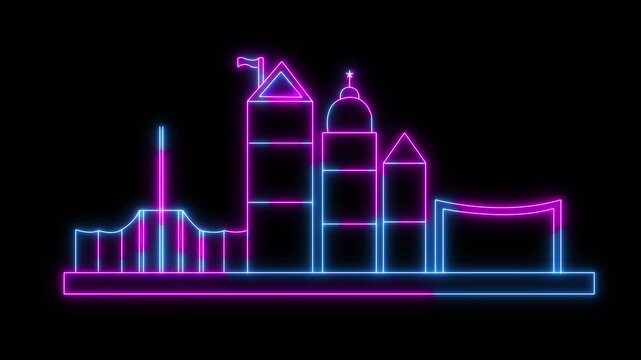 neon home icon and watch in black background 4k video...