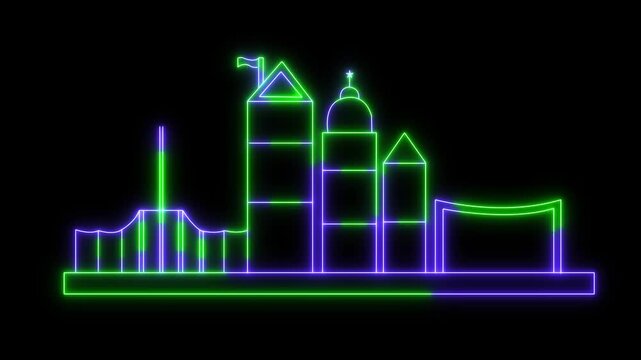 neon home icon and watch in black background 4k video...