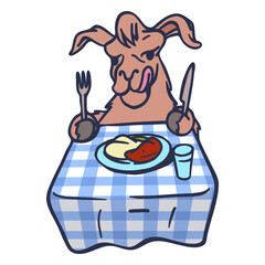 Fototapeta premium Llama dish table flat stroke