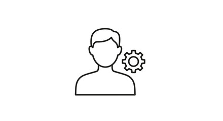 Minimalist outline icon depicting a user profile silhouette next to a gear symbol representing settings or configuration options clearly.