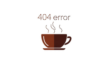 Obraz premium 404 error concept with steaming coffee cup on white background transparent background