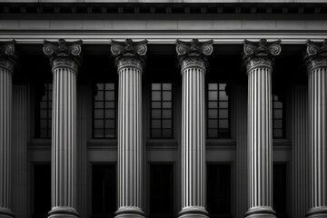 Naklejka premium Detail of a neoclassical facade with ionic columns, representing strength and stability