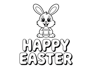 Fototapeta premium A cute cartoon bunny holding an Easter egg with a Happy Easter message