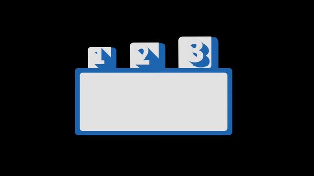 Minimalist blue and white infographic template with three numbered tabs (1, 2, 3), designed for step-by-step processes, workflow presentation.
