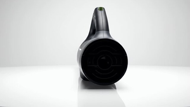 Modern Gray And Black Leaf Blower With Green Accents On A White Studio Background