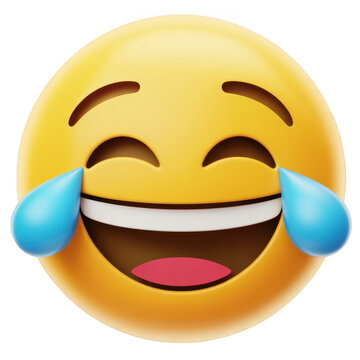 Laughing face emoji with tears yellow isolated on a transparent background