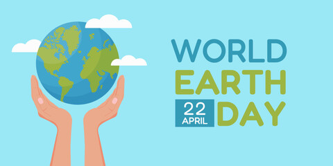 World Earth Day illustration with hands holding the planet. Flat vector design for ecology, environmental protection, education, charity and social awareness projects.